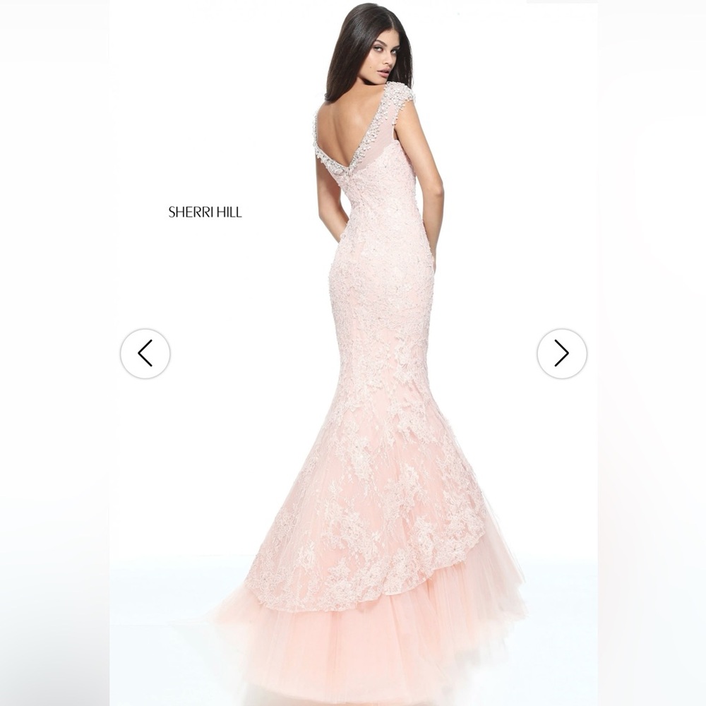 Sherri Hill Blush Lace Mermaid Dress - Picture 2 of 5